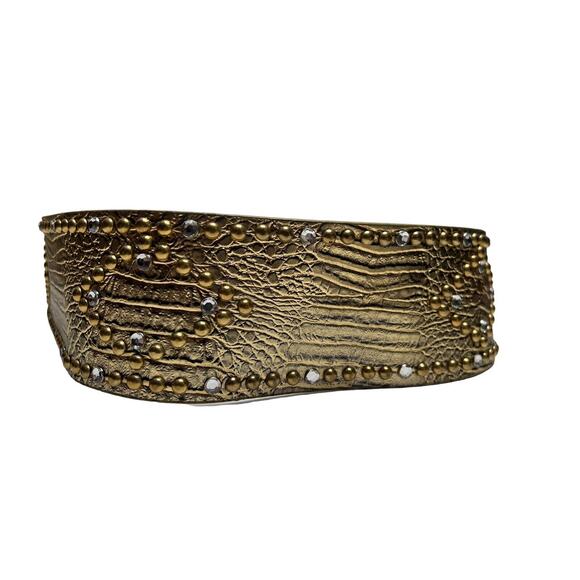 Vtg 80's Wide New Wave Avant Garde Artsy Runway Glam Studded Belt SZ S/M - Picture 4 of 11